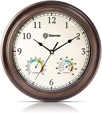 Geevon 12" Wall Clock Non Ticking with Hygrometer and Thermometer Combo,Battery Operated Quartz Decorative Large Digital Wall Clocks for Home,Living Room,Office,Classroom,Kitchen,Bedroom Decor
