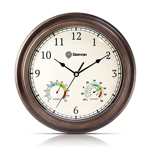 Geevon 12" Vintage Wall Clock Non Ticking with Hygrometer and Thermometer Combo,Battery Operated Quartz Decorative Wall Clocks for Home,Living Room,Office,Classroom,Kitchen,Bedroom Decor