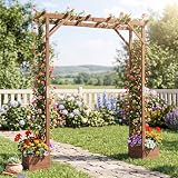 Giantex 87in Tall Wooden Garden Arbor with Planter Boxes & Hanging Roof, Wood Garden Arch Trellis for Climbing Plants, Decorative Pergola Archway for Wedding Ceremony, Party, Backyard, Lawn