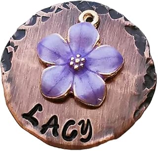 Flower Dog Tag, Pet ID Tag, Purple Flower Tag, Nature Pet Tag, Dog Tag, Dog Tags for Dogs, Hand Stamped Tags, Pet Tag, Cat Tag (1.25", WHITE Flower)
