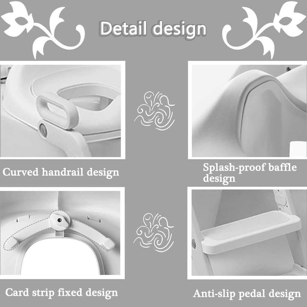 Adjustable Potty Training Seat with Ladder for Boys & Girls, Foldable Toilet Chair with PU Cushion, 40kg Load