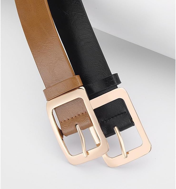 Women's Leather Belt with Gold Pin Buckle, Casual Waist Belt for Jeans, Pants - Image 5