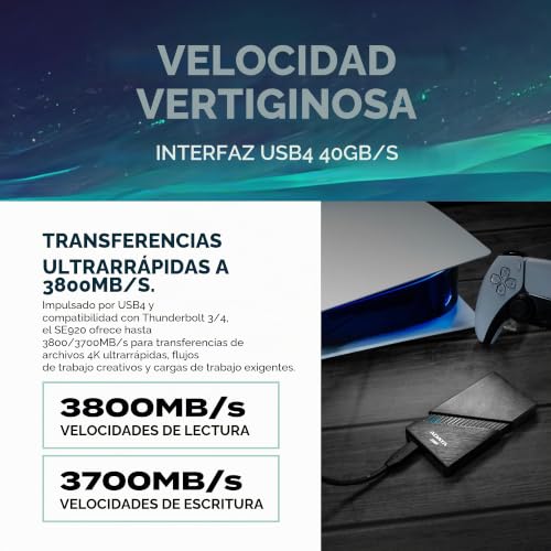 Disco Duro Externo Adata SE920 1 TB SSD Portátil Tipo C USB4 5