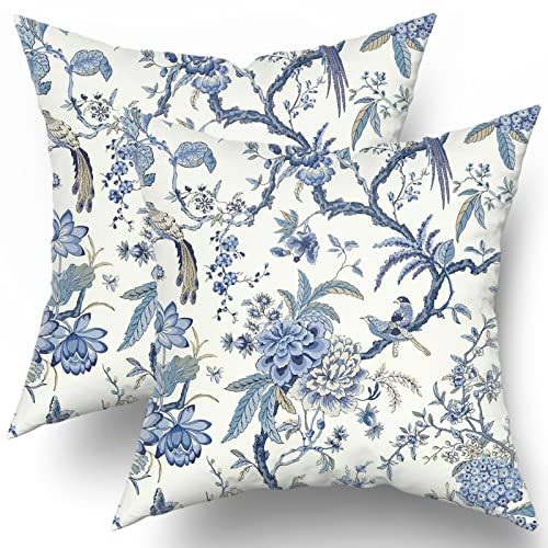 Chinoiserie Pillow Covers 20x20 Inch Blue and White Outdoor Pillows Blue Birds Flowers Throw Pillow Covers Cotton Square Cushion Cover Decor for Bedroom Couch Bed Living Room Sofa Chair Set of 2 by Sweetshow - Used condition - US$10.09