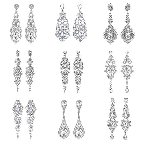 Silver Color Crystal Long Drop Earrings Elegant Vase Shape Wedding Bridal Earrings,1399,Clear