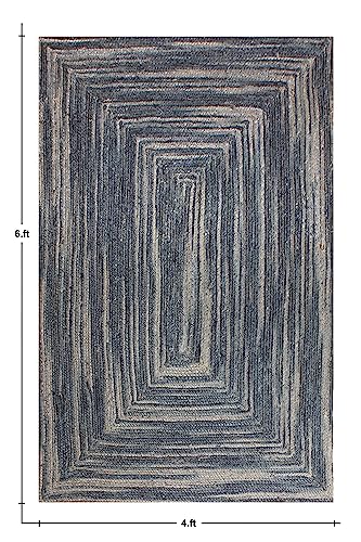 Tapis géométrique bleu en jute de 0,7 cm d'épaisseur supérieure tressée - 4