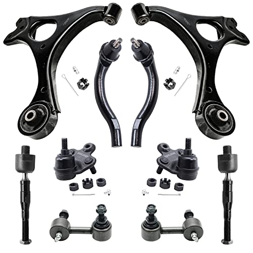 Image of Detroit Axle - 10pc Front End Suspension Kit for 2006-2011 Honda Civic 2007 2008 2009 2010, 2 Lower Control Arms 2 Lower Ball Joints 2 Sway Bar End Links 4 Inner & Outer Tie Rods Replacement