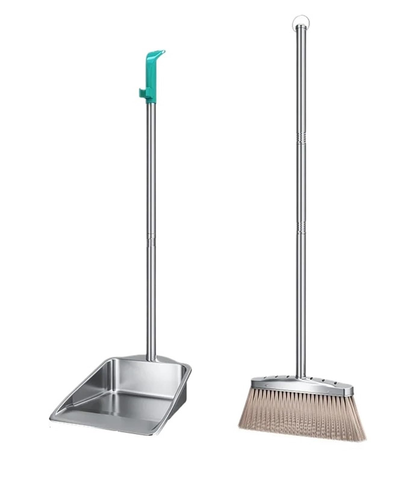 Stainless Steel Broom Set Thickened Single Dustpan Outdoor Indoor Commercial Use Household Cleaning Tool Sweeper Brush(Square dustpan broom)