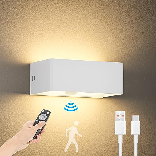 FREEUP Lampada da Parete batteria Senza Fili con Sensore di Movimento, Applique da Parete Interna LED Ricaricabile USB con Telecomando Interruttore, Dimmerabile 6W luce da scale Magnetica