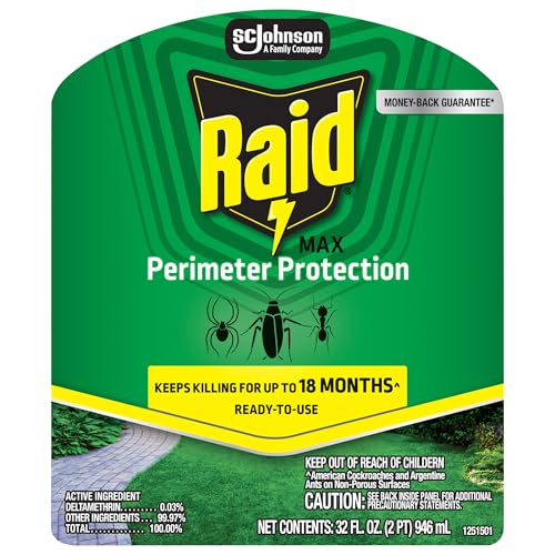 Image of Raid Outdoor Perimeter Protection Spray, Kills American Cockroaches & Argentine Ants for up to 18 Months, For Outdoor and Indoor Use, Water-Based, Easy-To-Use, Multipurpose Bug Barrier, 32 oz