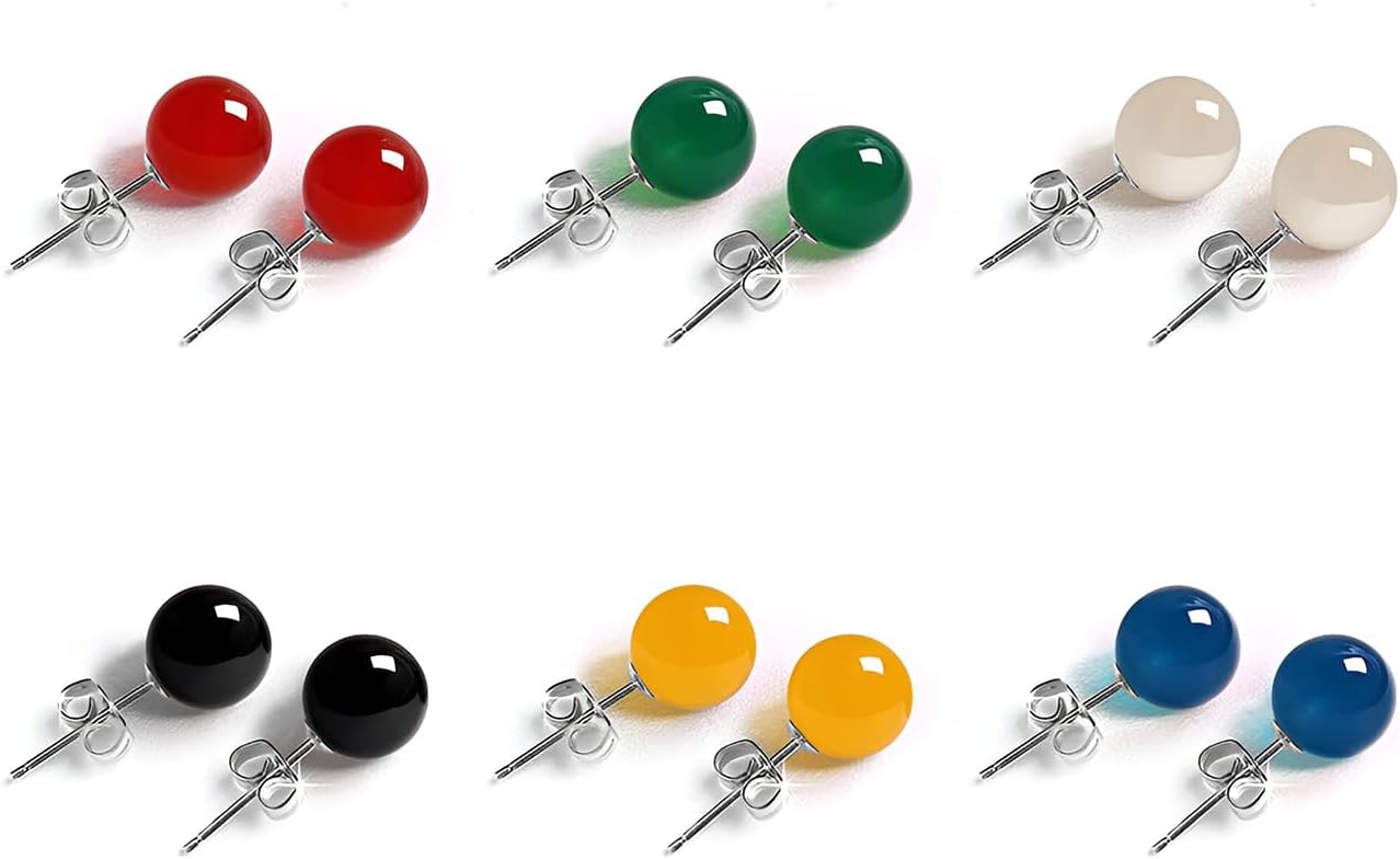 Agate Earrings Set 2 Pairs Red Cartilage Studs 6 MM Tragus Stud Multiple Piercing Second Hole Hypoallergenic Stackable Jewellery for Women Ladies Sensitive Ears Aretes De Mujer Women's Jewelry - Image 3