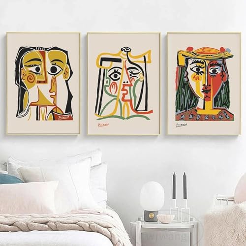 Impressions sur toile Picasso 60x90 cm triptyque neutre sans cadre pour la déco du salon