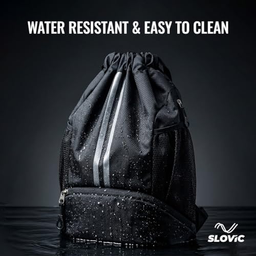Image of SLOVIC Drawstring Bag for Man [22 LTR] | Gym Bag for Men with Separate Shoe Compartments | Durable Backpack Bag for Man | Backpack Bags for Women | Ideal for Gym, Travel & Sports | Black