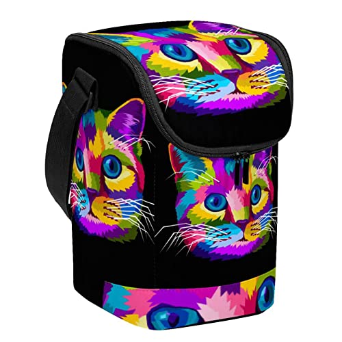 Bolsa de almuerzo con estampado de gato colorido lavable y cremallera 2