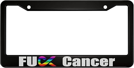 oFloral Fuck Cancer Aluminum Alloy License Plate Frame Rainbow Ribbon Homosexual Love Applicable to US Standard Car Metal Car Tag Frame Black Front License Plate Holder for Women Men(1 Pack)