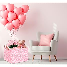 CLOCOR Rectangular Storage Basket Empty,Pink Valentines\' Day Gift Basket,Waterproof Storage Bin with Handles,Room Decor(Double Pink Heart)