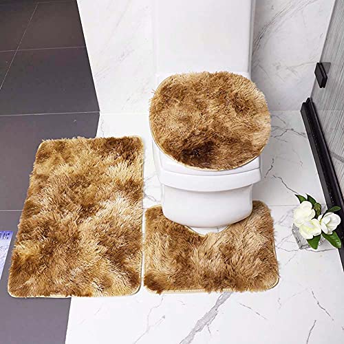 ETOPARS Badteppich-Set 3-teilige, rutschfeste, rutschfeste Badematte, U-förmiger Konturteppich und Toilettendeckel, waschbar, Kaffee – Bild 3