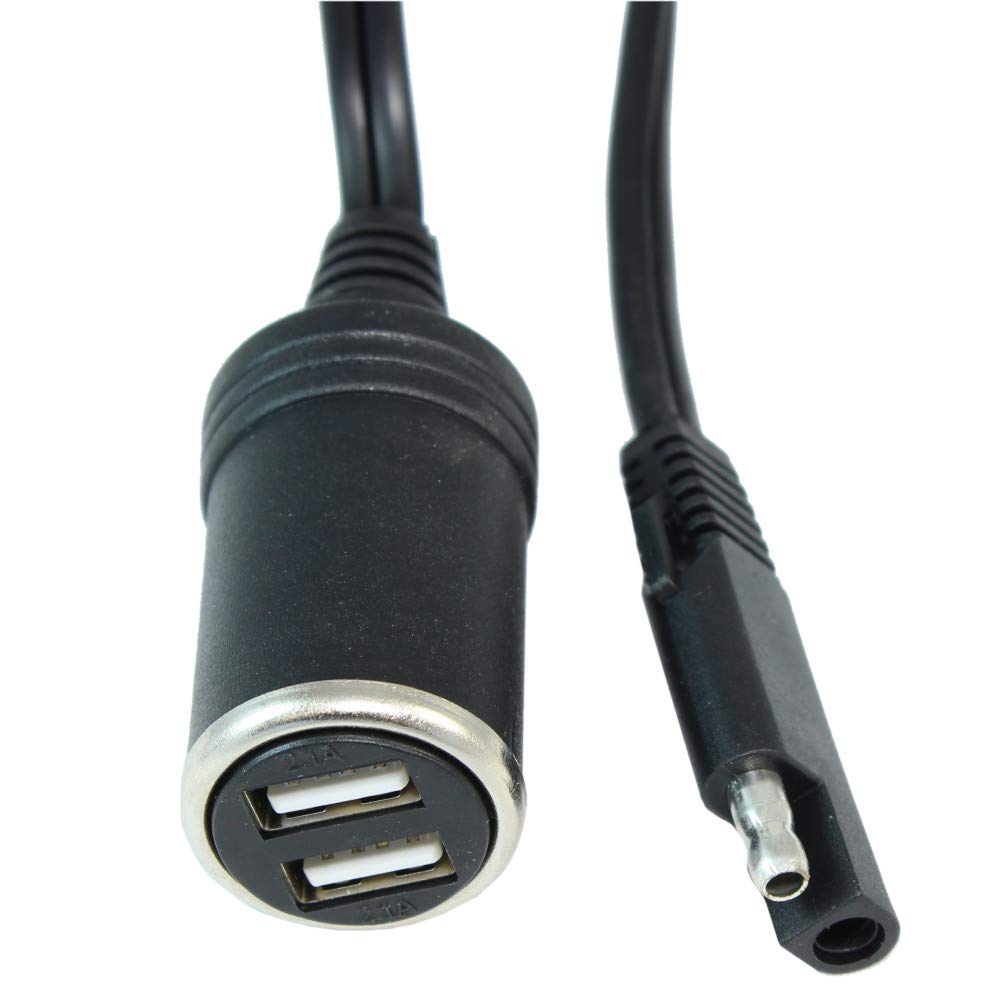 My Cable Mart 3ft SAE Motorcycle 2 Port USB Port (2.1A) Charger Adapter 12-24v Battery