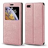 Shantime Viewable Window Leather Flip Case Compatible with iPhone 5S, Elegant Design Clear Display Invisible Magnetic Cover and Card Slot(Rose Gold)