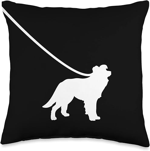 Border Collie for Men Women Boys Girls by RJ Border Collie on a Leash Dog-Mom Dad Pet Cute Funny Puppy Throw Pillow, 16x16, Multicolor