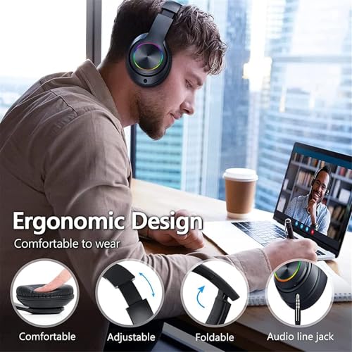 ZZOSRDR Bluetooth Headphones Over Ear, Foldable Lightweight Wireless Headset, Wireless Headphones with Built-in Mic, FM, SD/TF for Online Class, Office, PC, Phone - Image 4