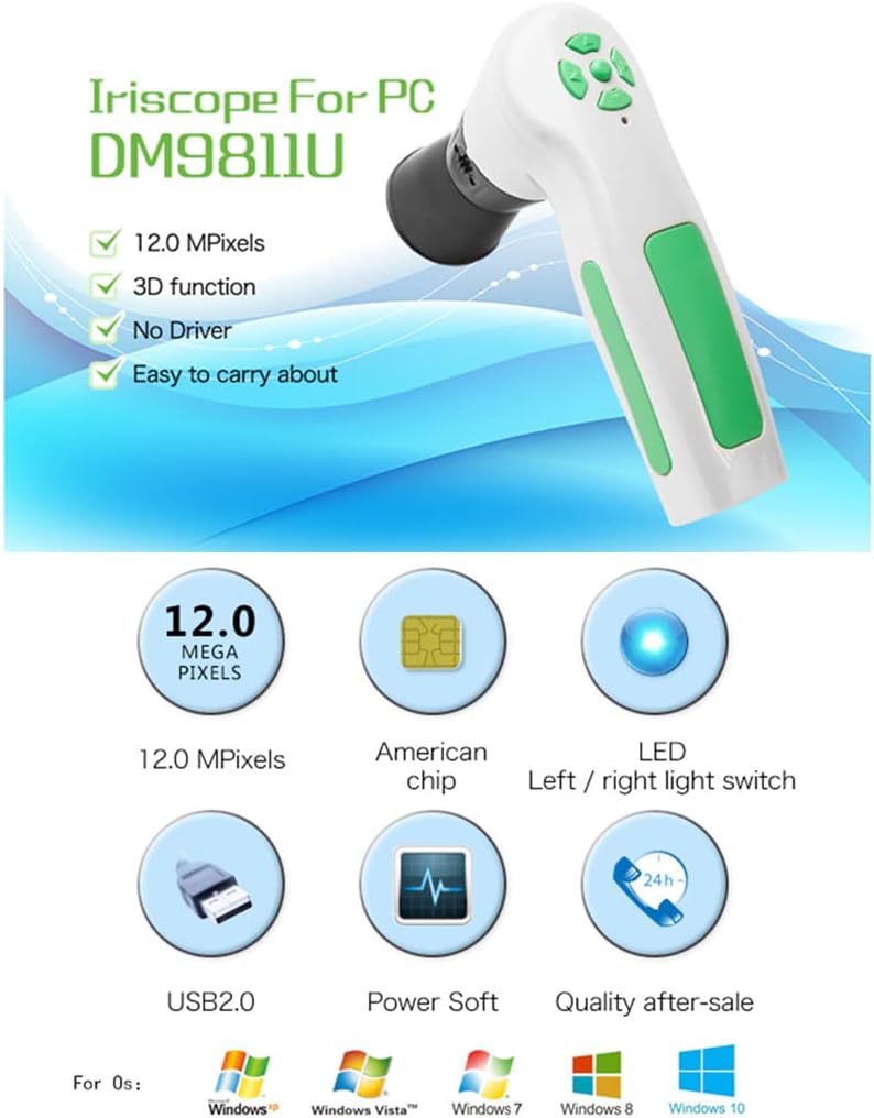 12 MP High Resolution CCD USB Iriscope Diagnostic Eye Camera with 12MP HD 30x Iris Lens and Driver-Free Analysis Software (English Version)
