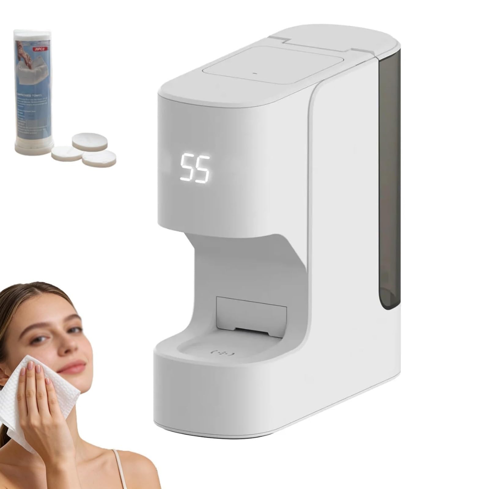 Distributore Automatico Asciugamani Caldi per Viso, Temperatura Costante 55°C, Riscaldamento In 5 Secondi, con 20 Asciugamani Compressi, per Spa, Uso Domestico E Saloni Bellezza