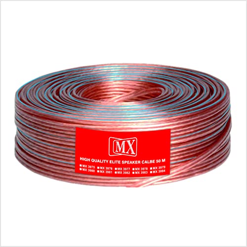 Image of MX Speaker Cable High Performance Red & Black 50 meters Coil Premium Speaker Wires for Home Theater Systems Speakers Vehicles Car Audio Amplifiers (Transparent, 14 AWG - 50 METER (3.6 X 7.2 MM))