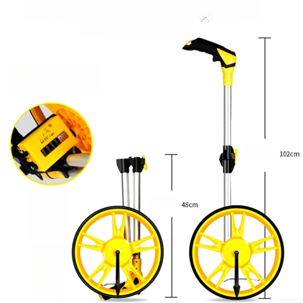 Rueda mecánica de medición de distancia de 320 mm de diámetro, mango telescópico, herramienta de medición para constructores, agricultores, proyectos de esgrima (amarillo)