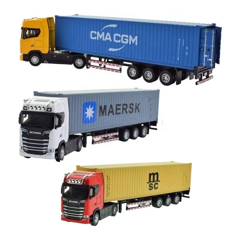 Image of 1 /50 Diecast Truck Toy Car Model Removable Transport Container Lorry Vehicle with Light Pull Back Toy Boys (Yello&Blue)