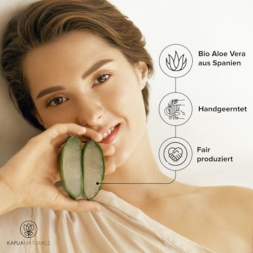 Aloe Vera Gel 100 Prozent BIO • 100 % reiner Aloe Vera Saft • Mit Hyaluronsäure & Panthenol • Vegan & ohne Duftstoffe • Aloe Vera Gel pur für Gesicht & Körper • After Sun Pflege • Made in Germany 4