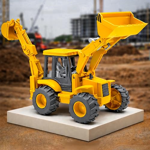 Image of VGRASSP 2-in-1 Bulldozer & Excavator Construction Vehicle Toy for Kids with Movable Shovel Head, Excavator Arm, Durable Friction Wheels - Indoor & Outdoor Truck Toy - Multicolor (12 Inch)