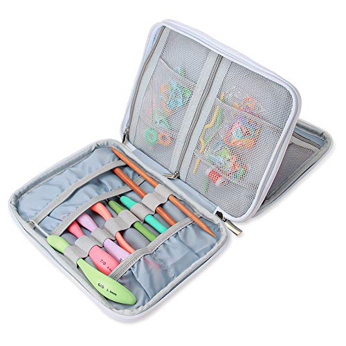 Teamoy Crochet Hook Case, Travel Storage Bag for Swing Crochet Hooks, Lighted Hooks, Needles(Up to 8'') and Accessories, Cats Pink(No Accessories Included) - Thumbnail 4