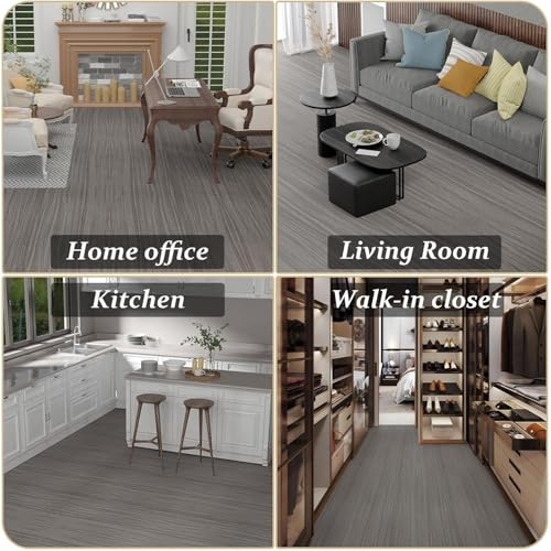 Image of Self-Adhesive Vinyl Flooring & Walls Covering, Waterproof, Removable Oil-Resistant Floor Sticker,Peel Stick Wallpaper for Kitchen Living Room Floor Stickers (Charcoal, 60 x 121 cm)