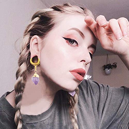 Earblity 22Mm(7/8") Saddle Tunnels Ear Gauges Plugs Irregular Purple Natural Stone Dangle Hypoallergenic 316 Stainless Steel Ear Tunnels Piercing Stretcher Earring Body Jewelry 2Pcs #TOP2