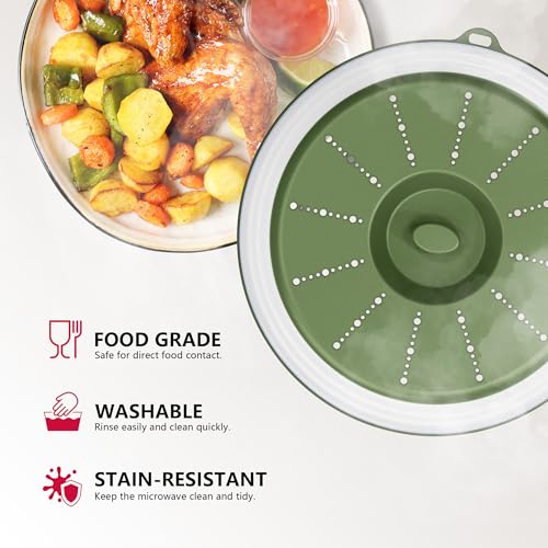 Image of WVM Microwave Splatter Cover Vented for Food with Hook Hole, Splatter Guard & Colander Kitchen Gadget for Food, Meal Prep, Green