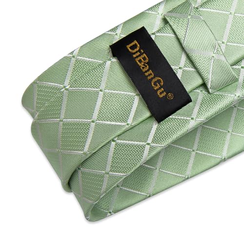 Image of DiBanGu Mens Silk Plaid Tie and Pocket Square Set | Elegant Silk Formal Tie Set, Woven Check Necktie and Cufflinks Tie Clip Set, Perfect for Wedding Party, Comes in Gift Box