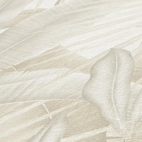 Livingwalls Dżungla tapeta 396474 w kolorze beżowym, kremowym - tapeta ścienna o wyglądzie dżungli - tapeta kwiatowa z liśćmi palmowymi - wysokiej jakości tapeta na 10,05 m x 0,53 m