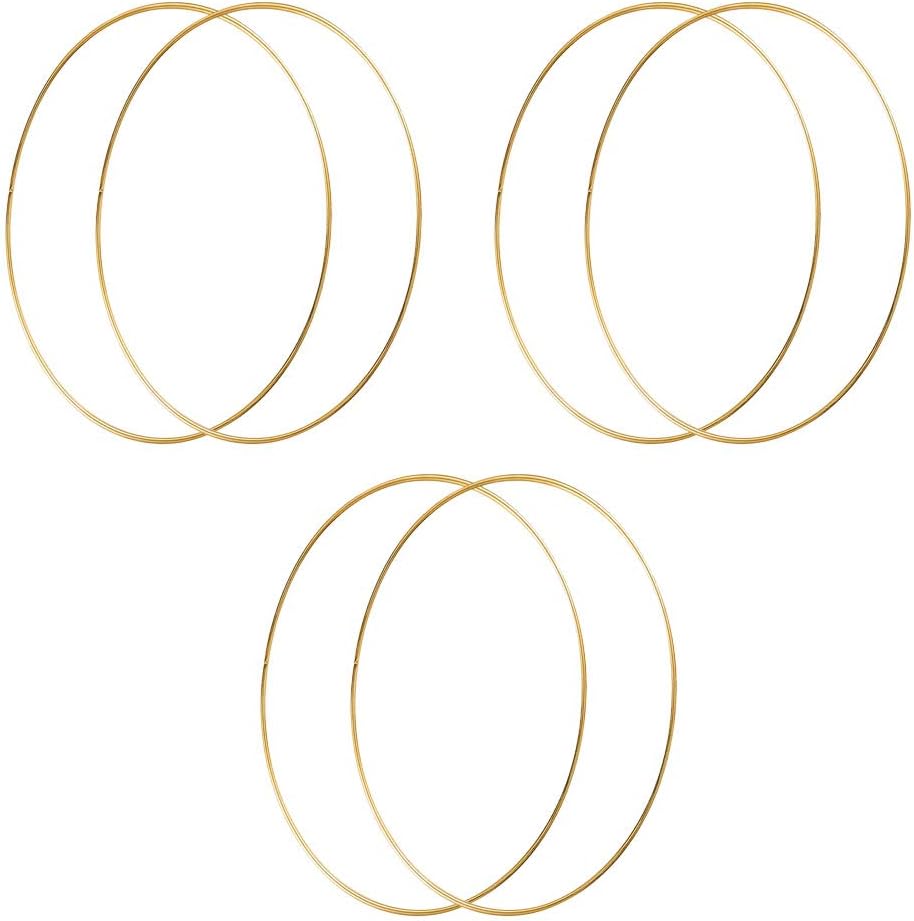 HOHIYA6 Pcs 12 Inch Metal Floral Hoop Large Gold for Macrame Craft Wreath Rings Dream Catcher Wall Hanging 4mm Wire Taiwan Made