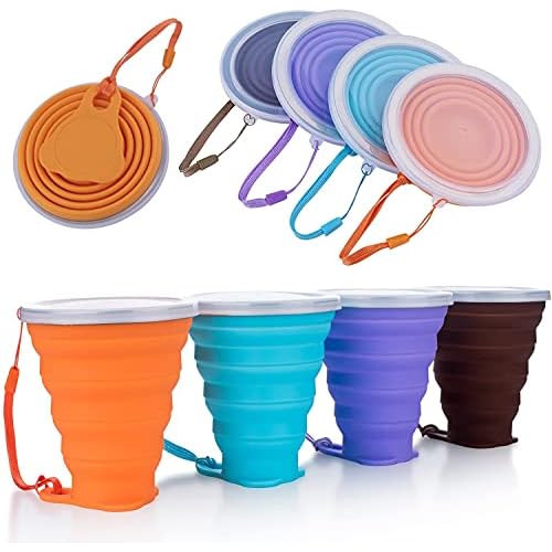 Collapsible Silicone Travel Cups - (4 Pack) With Lids, BPA Free [9.22oz]