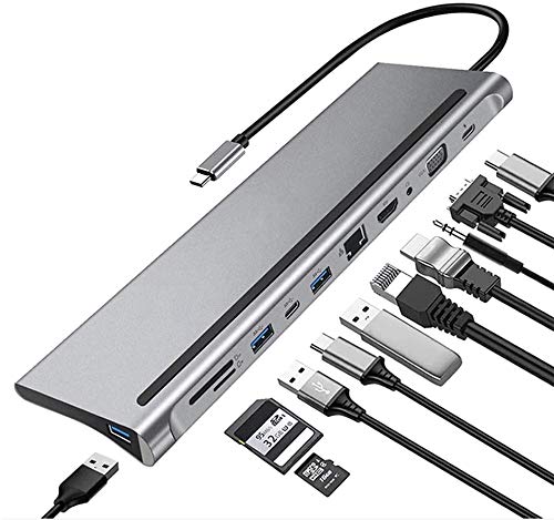 Electro Wolf Type C Aluminum Multi-Function 11 in 1 Hub Docking Station, Mini DP, Gigabit Ethernet,3.0 USB Ports, SD Card, Headphone/Speaker Port, HDMI/VGA/SD/TF/RJ45/USB-C Converter-image-25