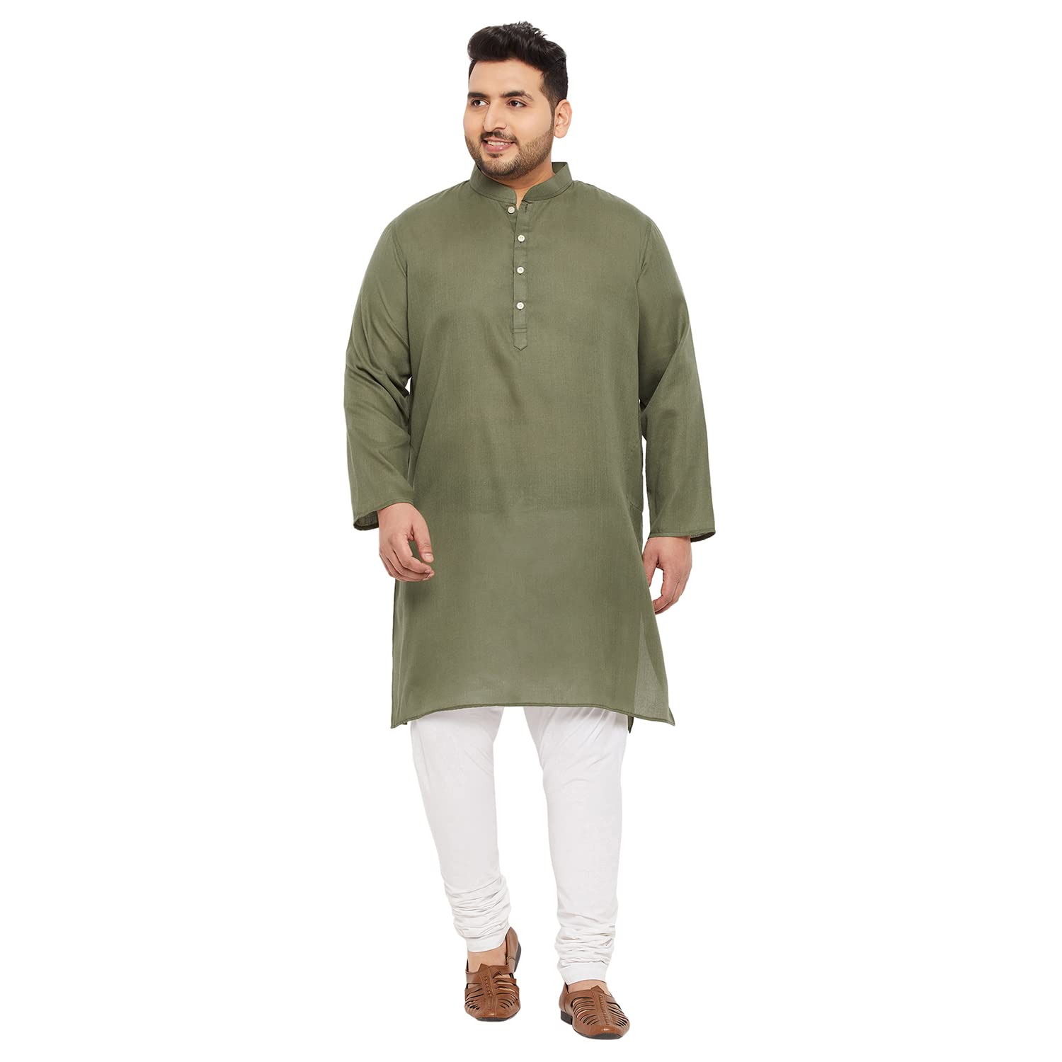 Bigbanana Plus Size Men's Regular Fit Kurta (Ullas-Olive,Olive,3Xl)