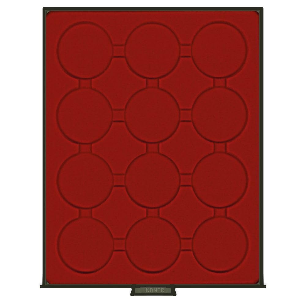 Bandeja para Monedas RAUCHGLAS (Vidrio Ahumado) con 12 Hoyos Redondos para cápsulas para Monedas con un diámetro Externo de 58 mm y para cápsulas Grandes para bandejas para Monedas LINDNER