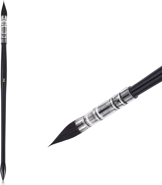 Squirrel Hair Watercolor Brushes Size 2,Professional Mop Round Fine Tip Detail Artist Paintbrush for Acrylic Painting, Watercolor, Gouache, Fine Detailing, Oil