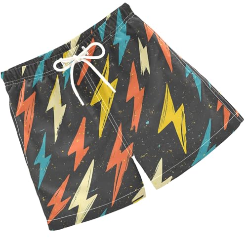 Pigsaly Boys Swim Trunks Abstract Retro Lightning Bolt Colorful Boys Board Shorts Swimsuit Swimwear Summer Bathing Suit 2T