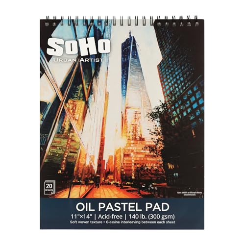 SoHo Urban Artist Fine Textured Professional Pastel Paper Pad - 140 lb. - 11x14 Acid-Free Fine Textured Canvas Paper with Glassine Sheets, 20 Perforated Sheets, Durable Oil Pastel Paper for Artists