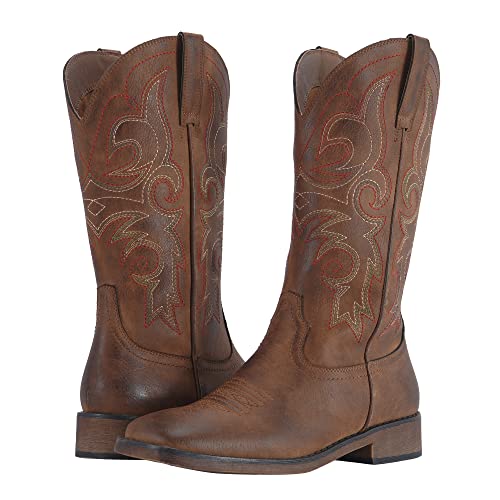 SheSole Cowgirl Boots for Women Square Toe Mid Calf Embroidered Fashion Western Cowboy Boots