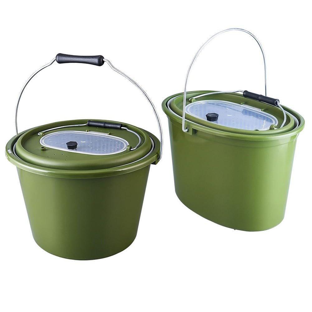 Secchio da pesca 2 in 1, design a doppia parete e inserto con colino, robusto secchio da pesca in polipropilene con manico, per pesci vivi, impermeabile e resistente agli urti, 33 x 23 x 23