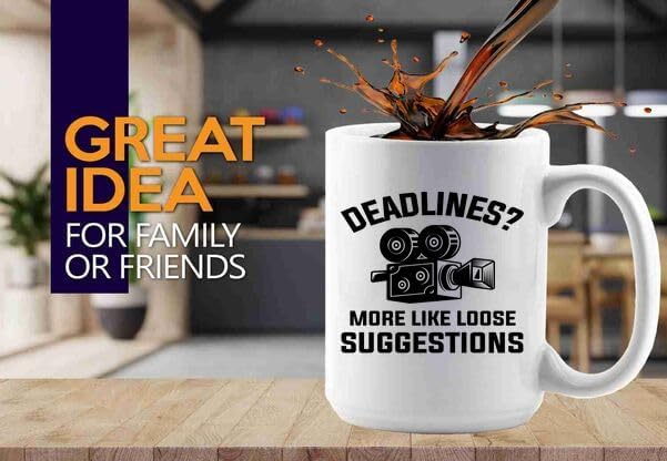 Film Maker Coffee Mug 15oz White -Deadlines - Movie Director Film Lovers Student Cameramen Chairman Screenwriter Videographer Actor Men Hubby, BHUGSLEADER8526 image 2