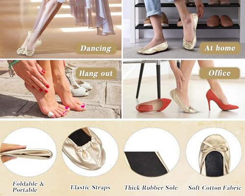 Jecery 6 Pairs Wedding Bridesmaid Ballet Flat Set Women Foldable Flats Portable Ballerina Slippers Wedding Dancing Shoes for Guests Bachelorette Party Gifts Bridal Shower Supplies3